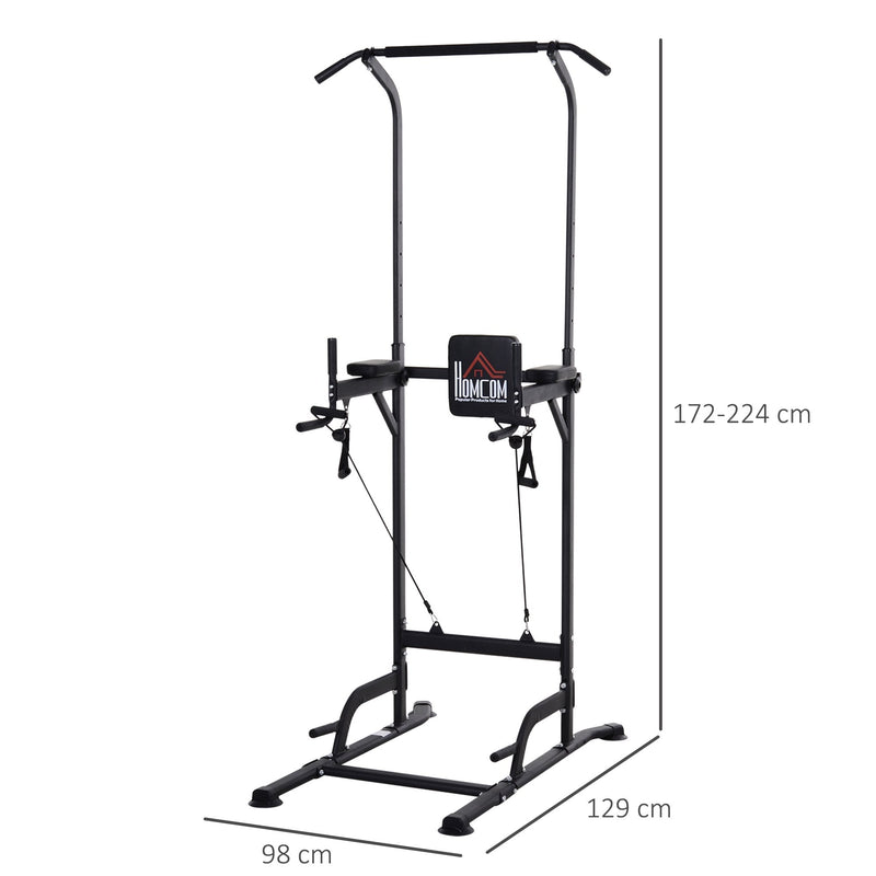 Pull Up Tower Multi-Function Power Tower Black Height Adjustable Abs Dip Station  Home Gym Strength Training Fitness Equipment