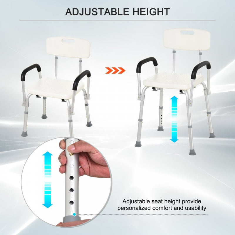 HOMCOM Adjustable Shower Bench with Back and Armrest