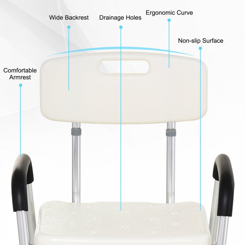 HOMCOM Adjustable Shower Bench with Back and Armrest