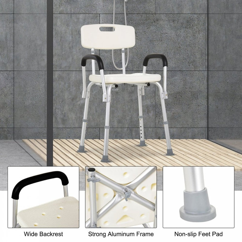 HOMCOM Adjustable Shower Bench with Back and Armrest