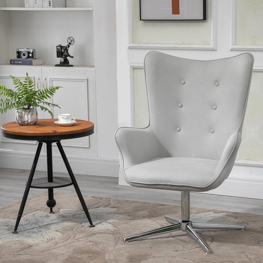 PU Leather Tufted Swivel Accent Chair Grey