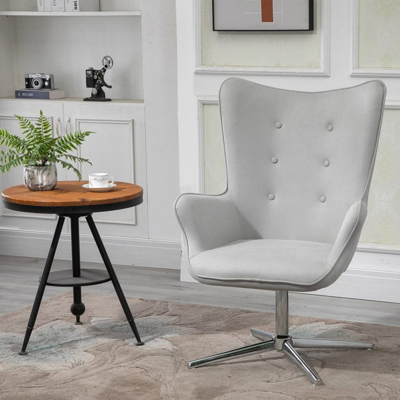 PU Leather Tufted Swivel Accent Chair Grey