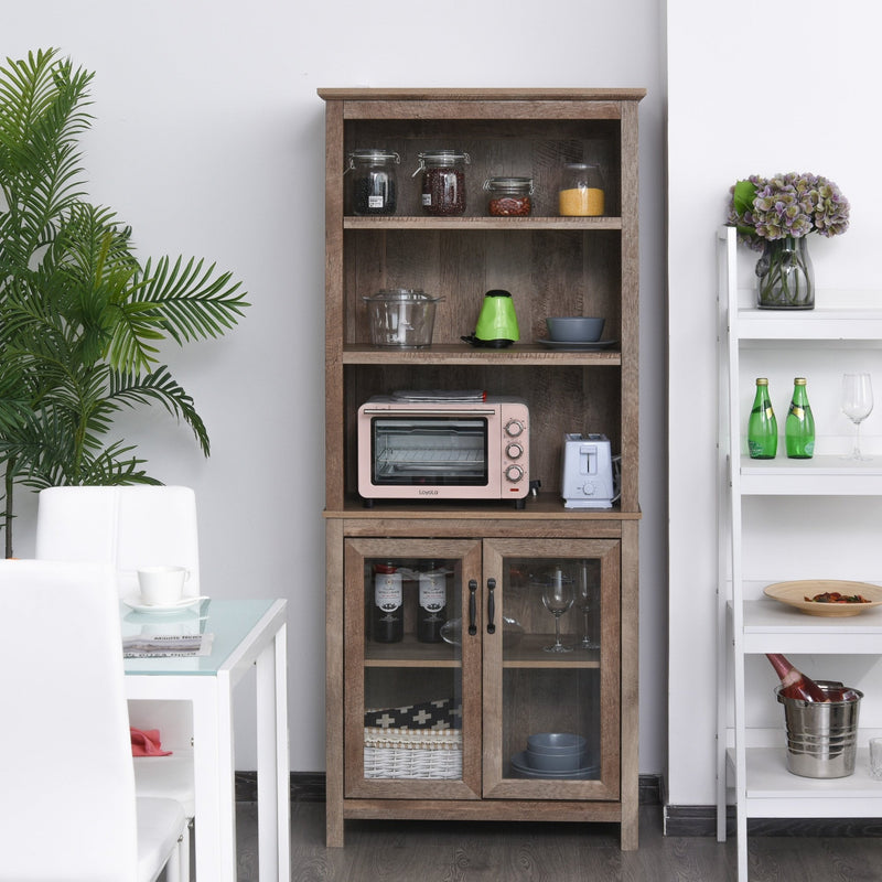 MDF Multifunctional 5-Tier Display Storage Cabinet Bookcase with Adjustable Shelves for Kitchen, Living Room - Brown