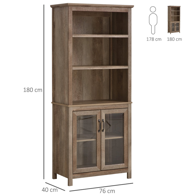 MDF Multifunctional 5-Tier Display Storage Cabinet Bookcase with Adjustable Shelves for Kitchen, Living Room - Brown