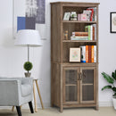 MDF Multifunctional 5-Tier Display Storage Cabinet Bookcase with Adjustable Shelves for Kitchen, Living Room - Brown