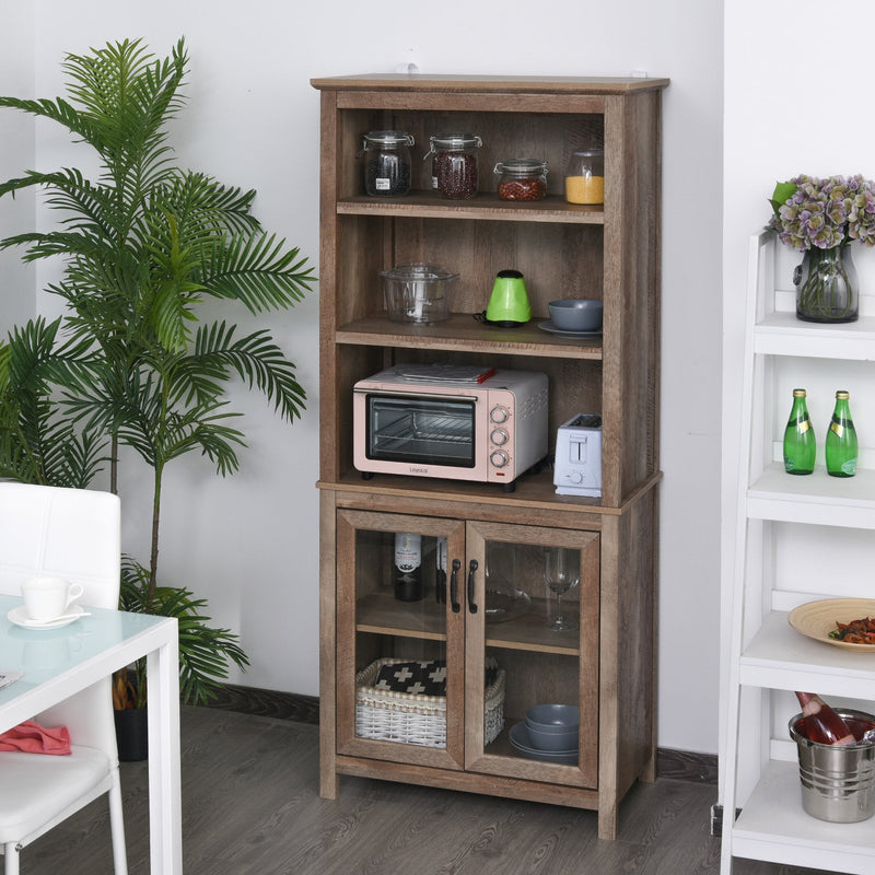 MDF Multifunctional 5-Tier Display Storage Cabinet Bookcase with Adjustable Shelves for Kitchen, Living Room - Brown