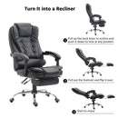 Office Chair Executive Leather High Back Swivel Computer Gaming Racing Chair W/Retractable Footrest-Black