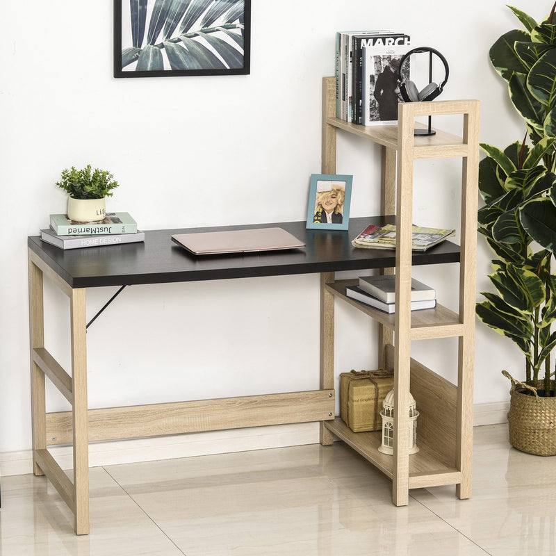 Rectangle Desk with 3-Tier Book Shelf Wide Display Table for Home Study, Office, Black Wood Grain