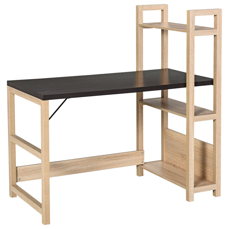 Rectangle Desk with 3-Tier Book Shelf Wide Display Table for Home Study, Office, Black Wood Grain