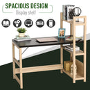 Rectangle Desk with 3-Tier Book Shelf Wide Display Table for Home Study, Office, Black Wood Grain