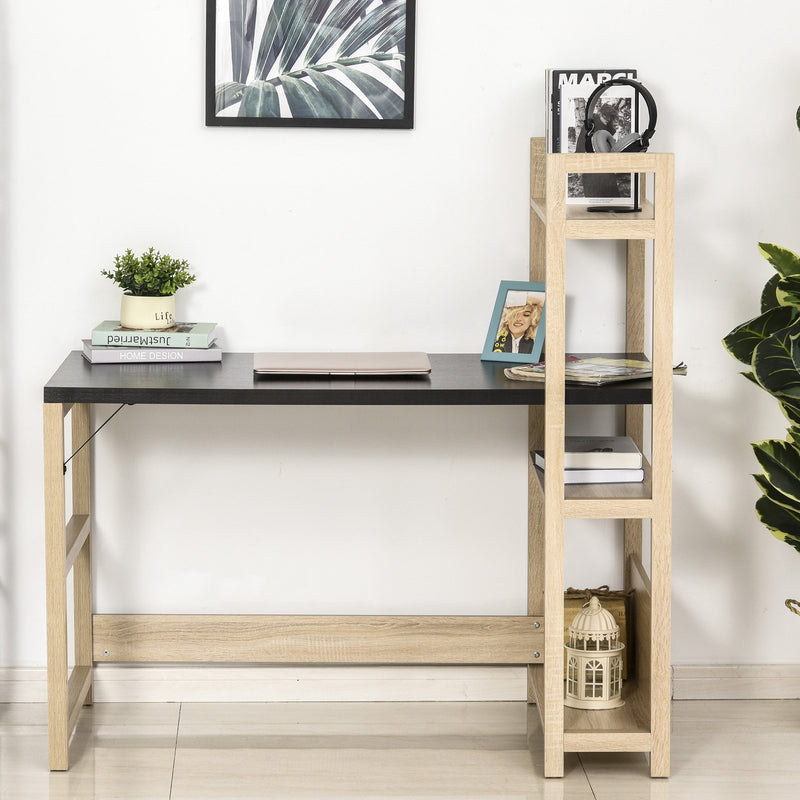 Rectangle Desk with 3-Tier Book Shelf Wide Display Table for Home Study, Office, Black Wood Grain