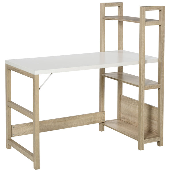 Rectangle Desk with 3-Tier Book Shelf Wide Display Table for Home Study, Office, White Wood Grain