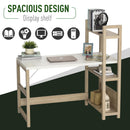 Rectangle Desk with 3-Tier Book Shelf Wide Display Table for Home Study, Office, White Wood Grain