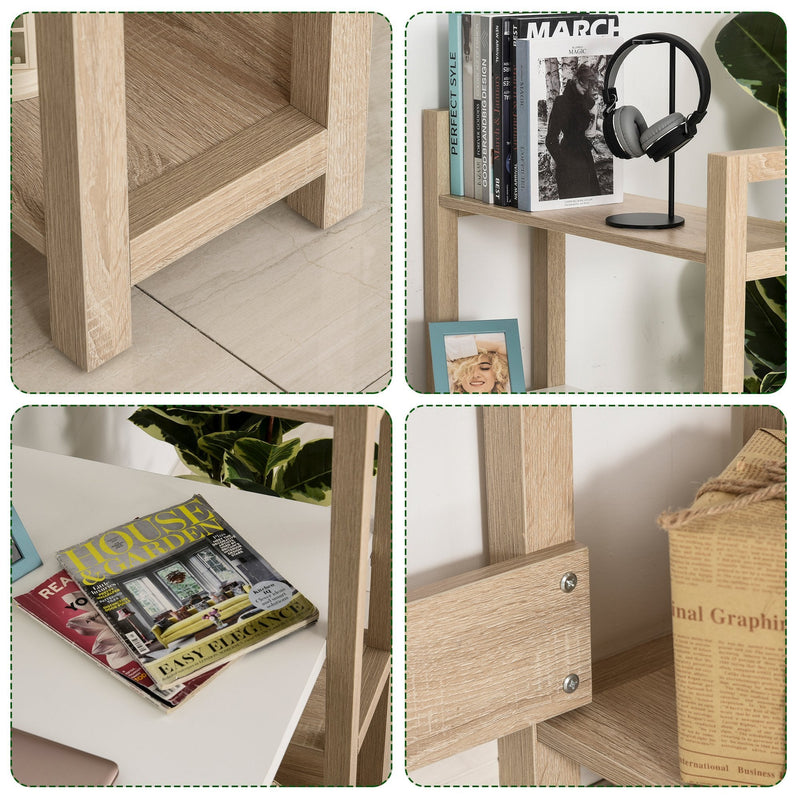 Rectangle Desk with 3-Tier Book Shelf Wide Display Table for Home Study, Office, White Wood Grain