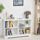Contemporary 2-Tier Low Bookcase, Wooden 4 Cube Shelving Display Storage Unit Office Living Room Furniture With Adjustable Shelf, White 4-Cube Shelf For