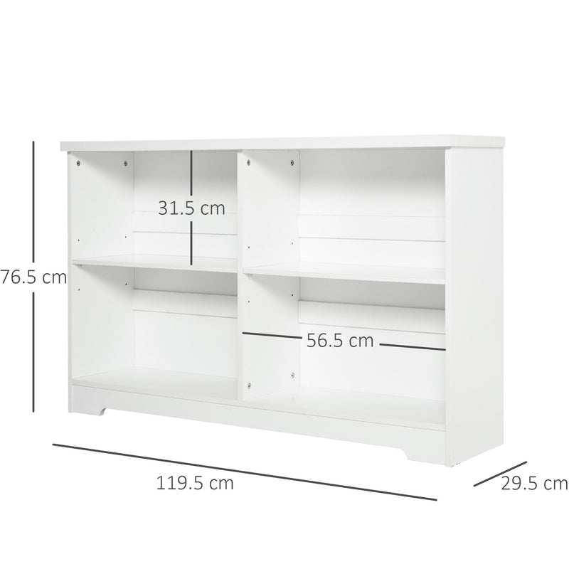 Contemporary 2-Tier Low Bookcase, Wooden 4 Cube Shelving Display Storage Unit Office Living Room Furniture with Adjustable Shelf, White 4-Cube Shelf for