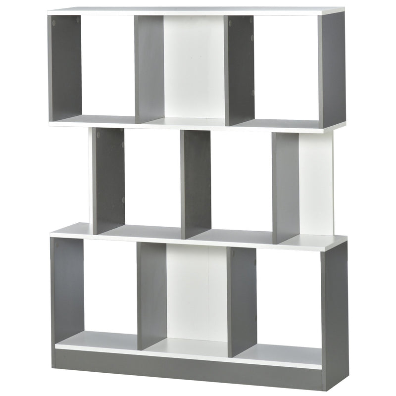 3-Tier Wooden Bookcase, Display Shelf Freestanding Decorative Storage Shelving, Home Office Grey and White Shelves Decor