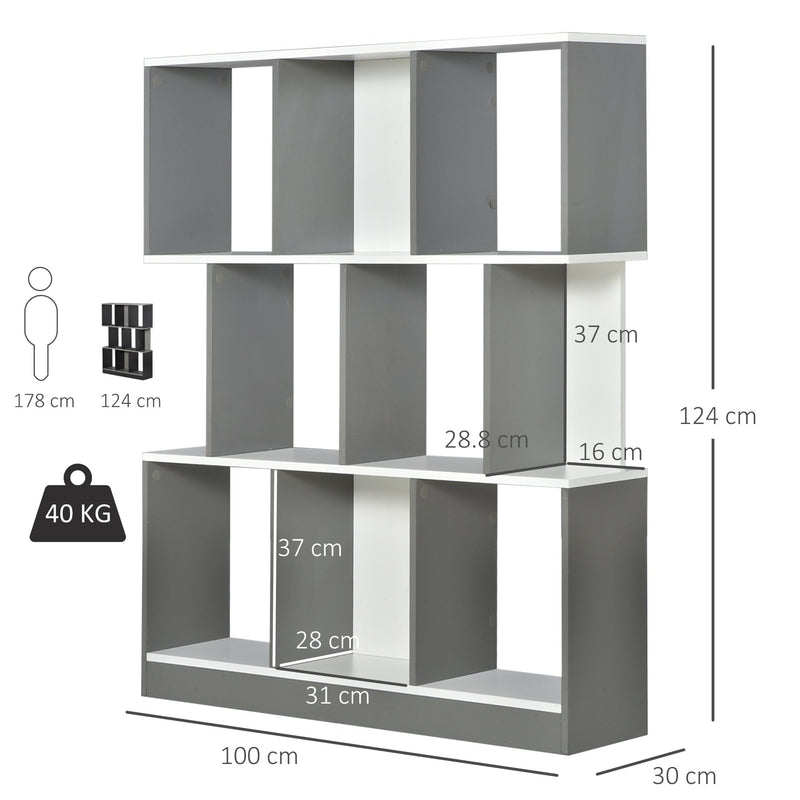 3-Tier Wooden Bookcase, Display Shelf Freestanding Decorative Storage Shelving, Home Office Grey and White Shelves Decor