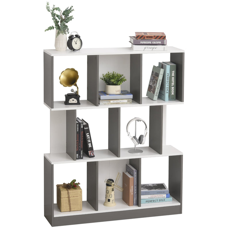 3-Tier Wooden Bookcase, Display Shelf Freestanding Decorative Storage Shelving, Home Office Grey and White Shelves Decor