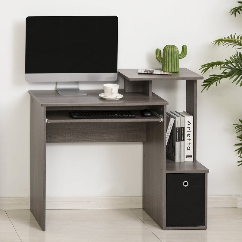 HOMCOM Computer Desk with Sliding Keyboard Tray Storage Drawer Shelf Home Office Workstation Grey