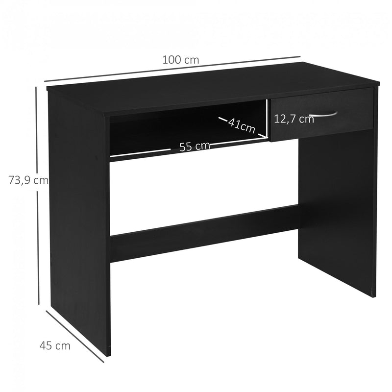 Computer Desk Study Standing Writing Table Workstation with Storage Shelf & Drawer, Black Drawer for Home Office