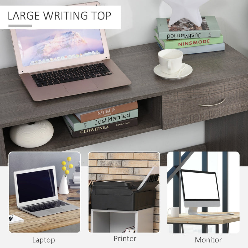 Computer Desk Study Standing Writing Table Workstation with Storage Shelf & Drawer, Grey Drawer for Home Office