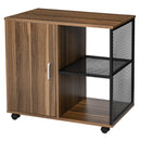 Printer Stand Home Office Mobile Storge File Cabinet Organizer with Castors, Door, Walnut Brown Storage Door