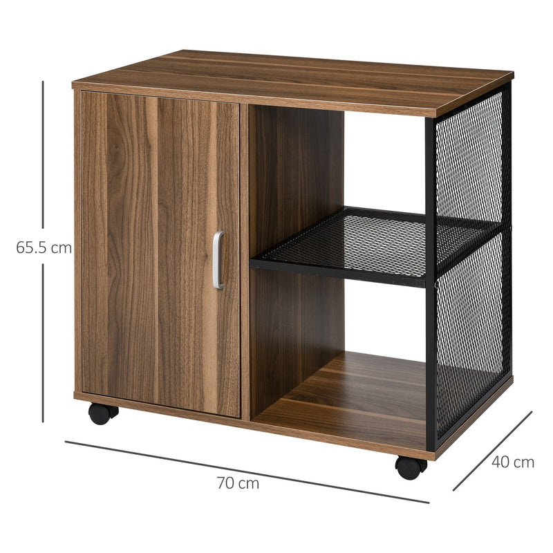 Printer Stand Home Office Mobile Storge File Cabinet Organizer with Castors, Door, Walnut Brown Storage Door