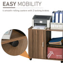 Printer Stand Home Office Mobile Storge File Cabinet Organizer with Castors, Door, Walnut Brown Storage Door