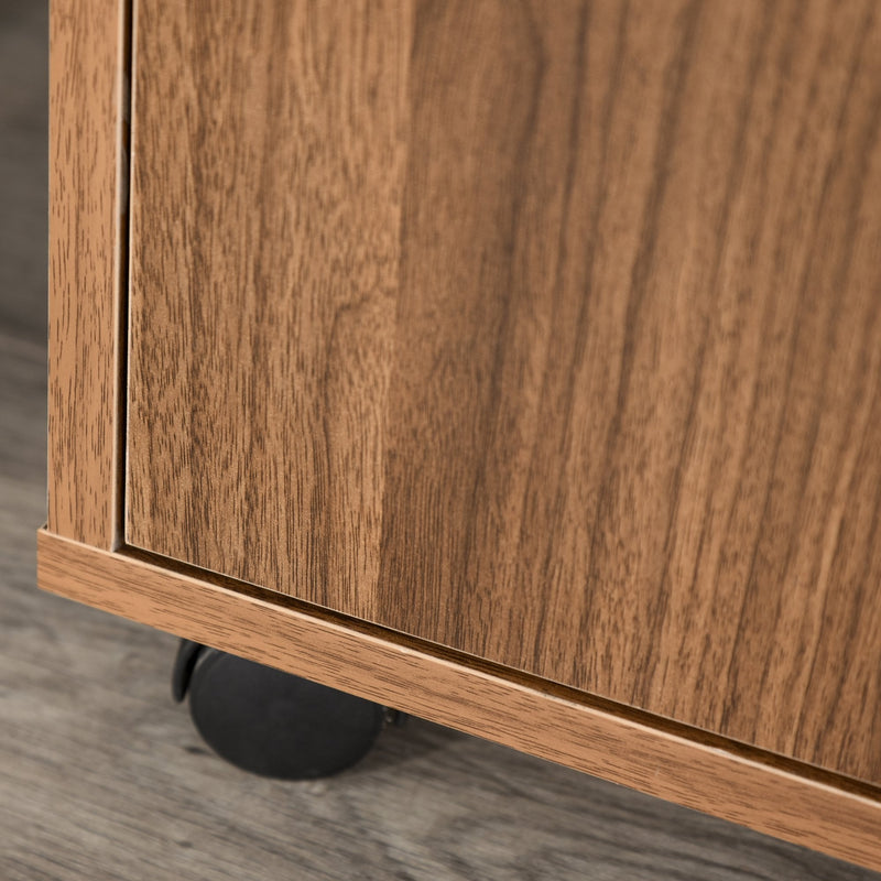 Printer Stand Home Office Mobile Storge File Cabinet Organizer with Castors, Door, Walnut Brown Storage Door