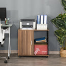 Printer Stand Home Office Mobile Storge File Cabinet Organizer with Castors, Door, Walnut Brown Storage Door