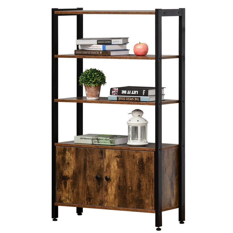Bookshelf, Floor-Standing Storage Cabinet with 3 Shelves and Cupboard with Double Door, Bookcase in Home Office, Living Room, Multifunctional, Industrial Design - Rustic Brown