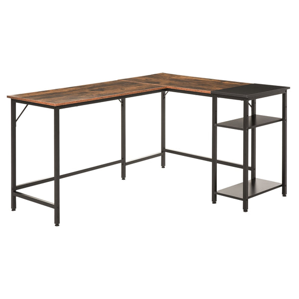 L-Shaped Computer Desk Industrial Cornor Writing Desk with Adjustable Storage Shelf Space-Saving Home Office Workstation Rustic Brown Compact Gaming