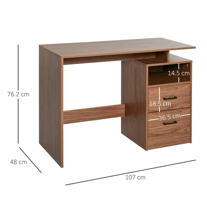 Compact Desk with Shelf, Drawer Writing Table for Home Study, Office - Walnut Wood Colour