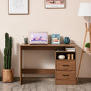 Compact Desk with Shelf, Drawer Writing Table for Home Study, Office - Walnut Wood Colour