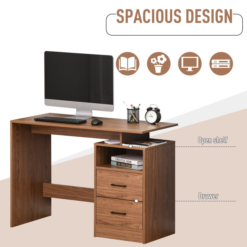 Compact Desk with Shelf, Drawer Writing Table for Home Study, Office - Walnut Wood Colour