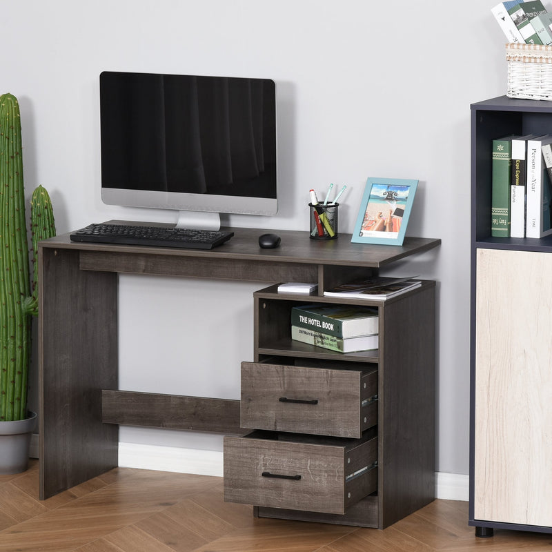 Compact Computer Desk with Shelf, Drawer Writing Table for Home Study, Office - Grey Wood Colour