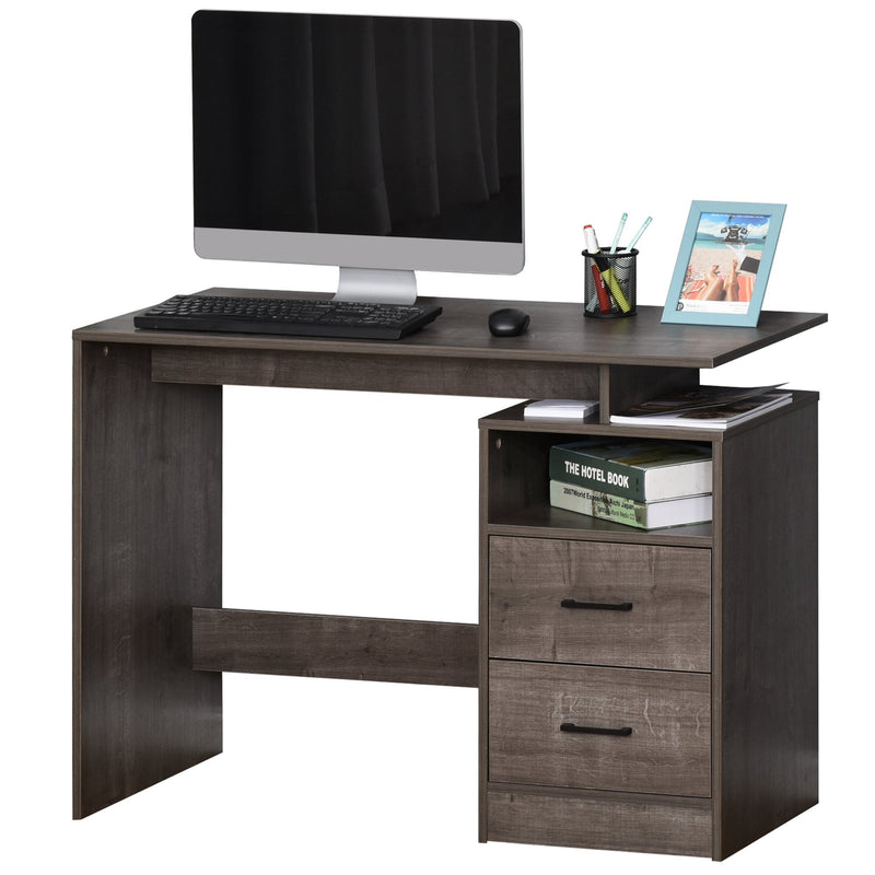 Compact Computer Desk with Shelf, Drawer Writing Table for Home Study, Office - Grey Wood Colour