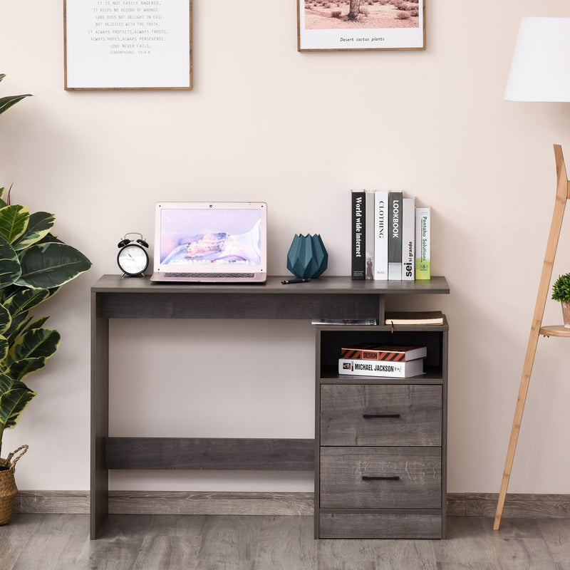 Compact Computer Desk with Shelf, Drawer Writing Table for Home Study, Office - Grey Wood Colour