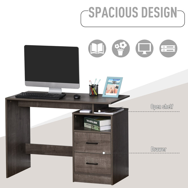 Compact Computer Desk with Shelf, Drawer Writing Table for Home Study, Office - Grey Wood Colour