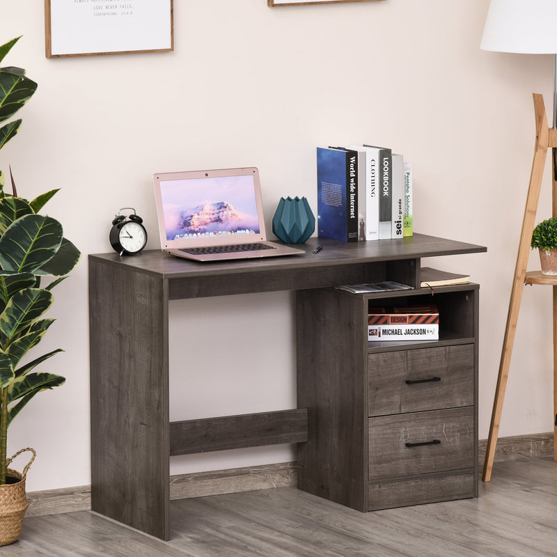 Compact Computer Desk with Shelf, Drawer Writing Table for Home Study, Office - Grey Wood Colour
