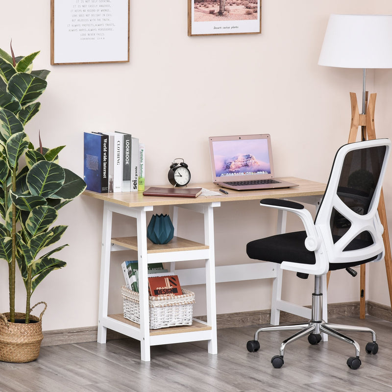 Compact Computer Desk with Shelf Writing Table Workstation for Home Office, Study, Natural Wood Color w/ Office