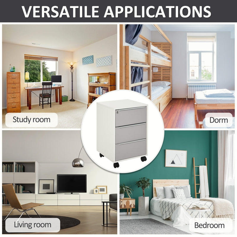 HOMCOM Filing Unit with  Central Locking System - White