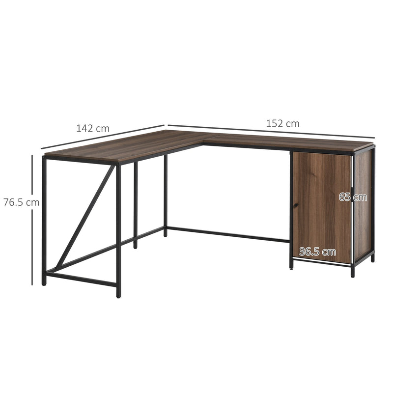 L-Shaped Computer Corner Desk with Cabinet, Adjustable Shelf, PC Table Workstation for Home Office, Space-Saving, Industrial Style - Walnut and Black