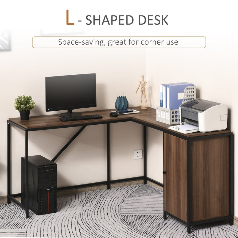 L-Shaped Computer Corner Desk with Cabinet, Adjustable Shelf, PC Table Workstation for Home Office, Space-Saving, Industrial Style - Walnut and Black