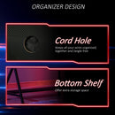 Racing Gaming Desk Carbon Fiber Style Computer Table with Elevated Monitor Shelf, Headphone Hook and Cup Holder, Black w/Elevated