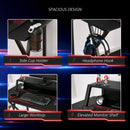 Racing Gaming Desk Carbon Fiber Style Computer Table with Elevated Monitor Shelf, Headphone Hook and Cup Holder, Black w/Elevated