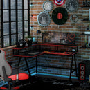 HOMCOM L-Shape Corner Gaming Desk Computer Table with Elevated Monitor Shelf Workstation, Black Red