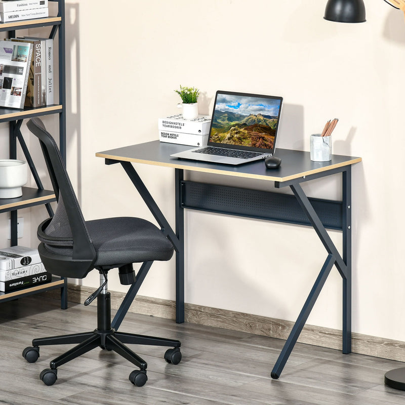 Home Office Computer Desk, Modern Simple Style Writing Table, PC Laptop Workstation with K-Shaped Legs for Study, Bedroom, Living Room, Navy Blue Desk Table w/