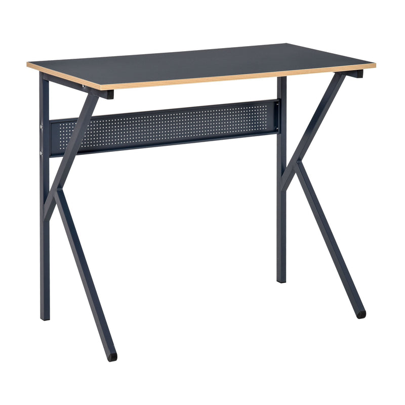 Home Office Computer Desk, Modern Simple Style Writing Table, PC Laptop Workstation with K-Shaped Legs for Study, Bedroom, Living Room, Navy Blue Desk Table w/